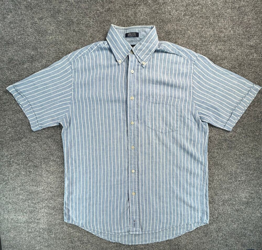 Y2K Tommy Hilfiger Pure Linen Shirt Men's Medium Blue White Striped Button Front